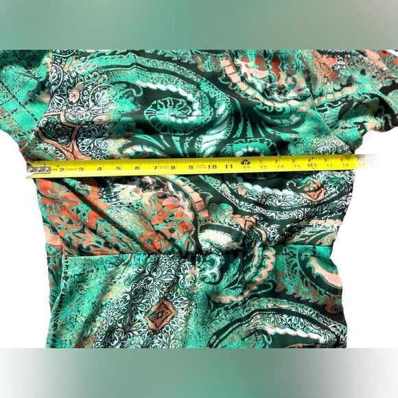 ECI NY Paisley Chiffon High Slit Maxi Dress Teal Aqua 8 Boho 70s Ethereal Chic - Picture 9 of 10